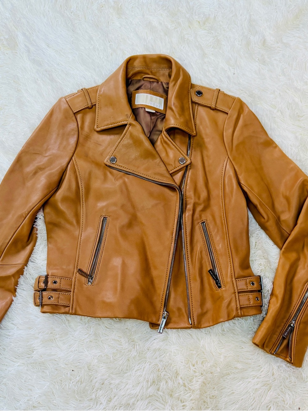 Michael Kors Cognac Leather Moto Jacket
